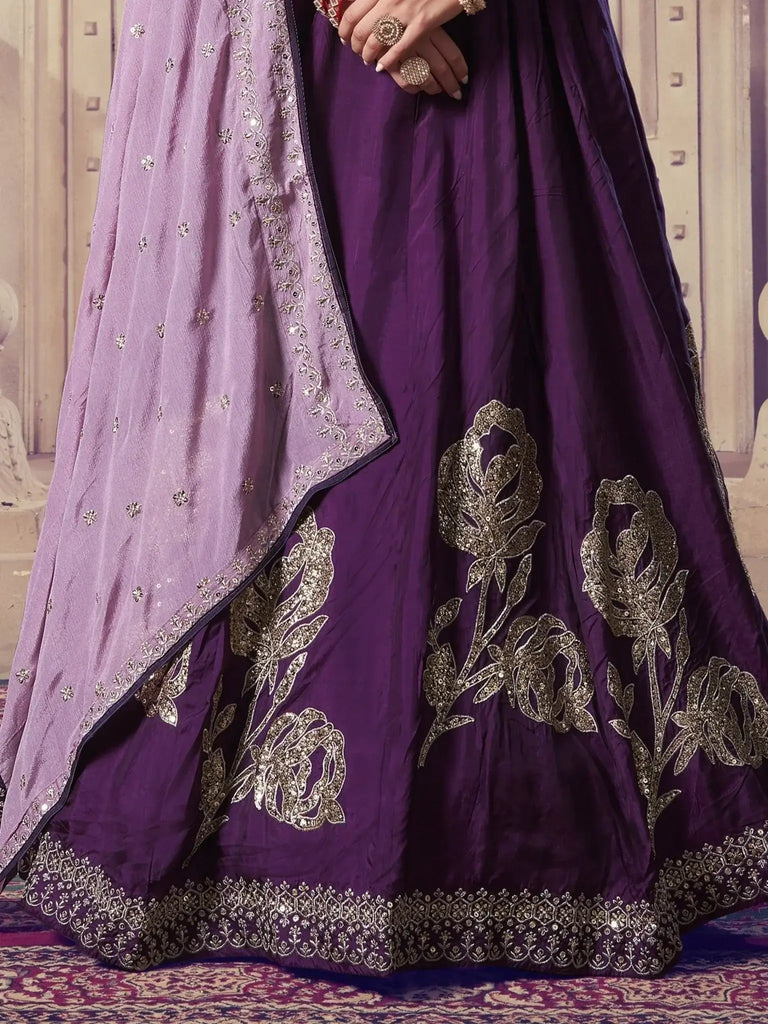 Amazing Purple Sequins Silk Wedding Wear Lehenga Choli With Dupatta - Ethnic Plus In