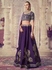Amazing Purple Sequins Silk Wedding Wear Lehenga Choli With Dupatta - Ethnic Plus In