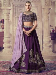 Amazing Purple Sequins Silk Wedding Wear Lehenga Choli With Dupatta - Ethnic Plus In