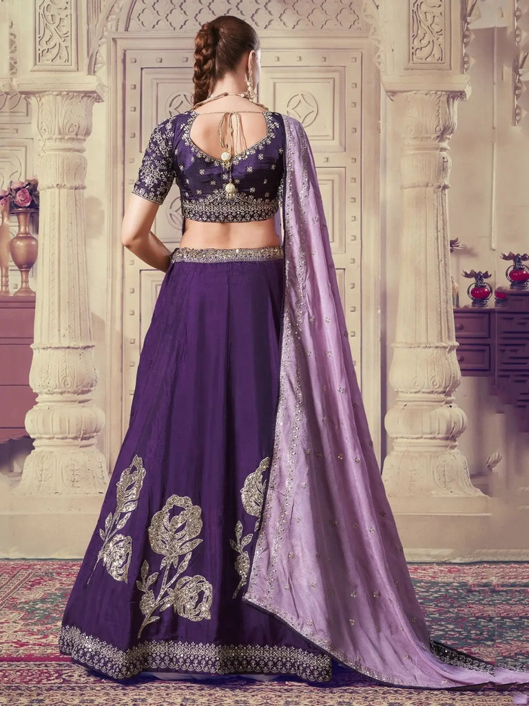 Amazing Purple Sequins Silk Wedding Wear Lehenga Choli With Dupatta - Ethnic Plus In