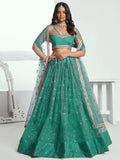 Amazing Rama Color Embroidered Net Engagement Wear Lehenga Choli - Ethnic Plus In