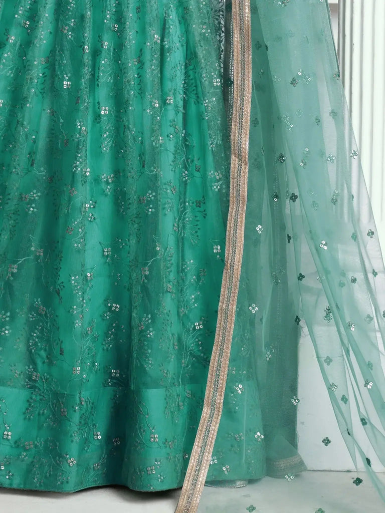 Amazing Rama Color Embroidered Net Engagement Wear Lehenga Choli - Ethnic Plus In