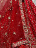 Amazing Red Hand Work Net Bridal Lehenga Choli With Double Dupatta - Ethnic Plus In
