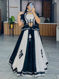 Amazing White & Black Mirror Work Cotton Lehenga Choli With Koti - Ethnic Plus In