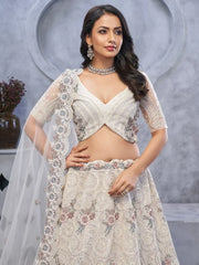 Amazing White Embroidered Net Designer Lehenga Choli With Dupatta - Ethnic Plus In