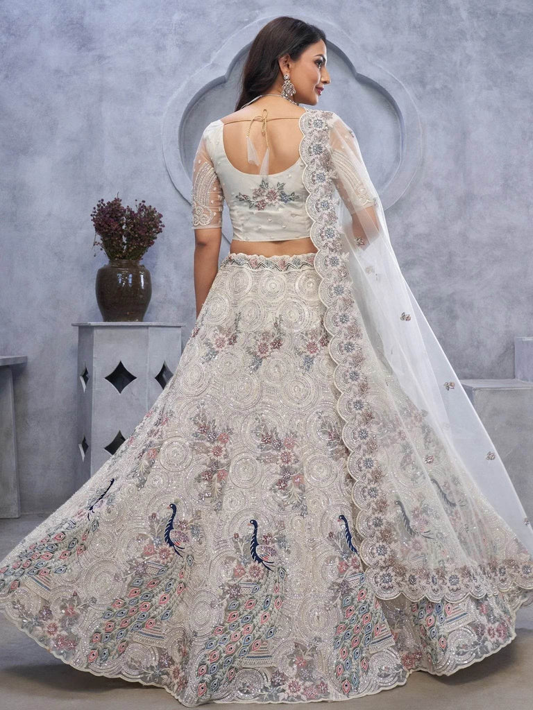 Amazing White Embroidered Net Designer Lehenga Choli With Dupatta - Ethnic Plus In