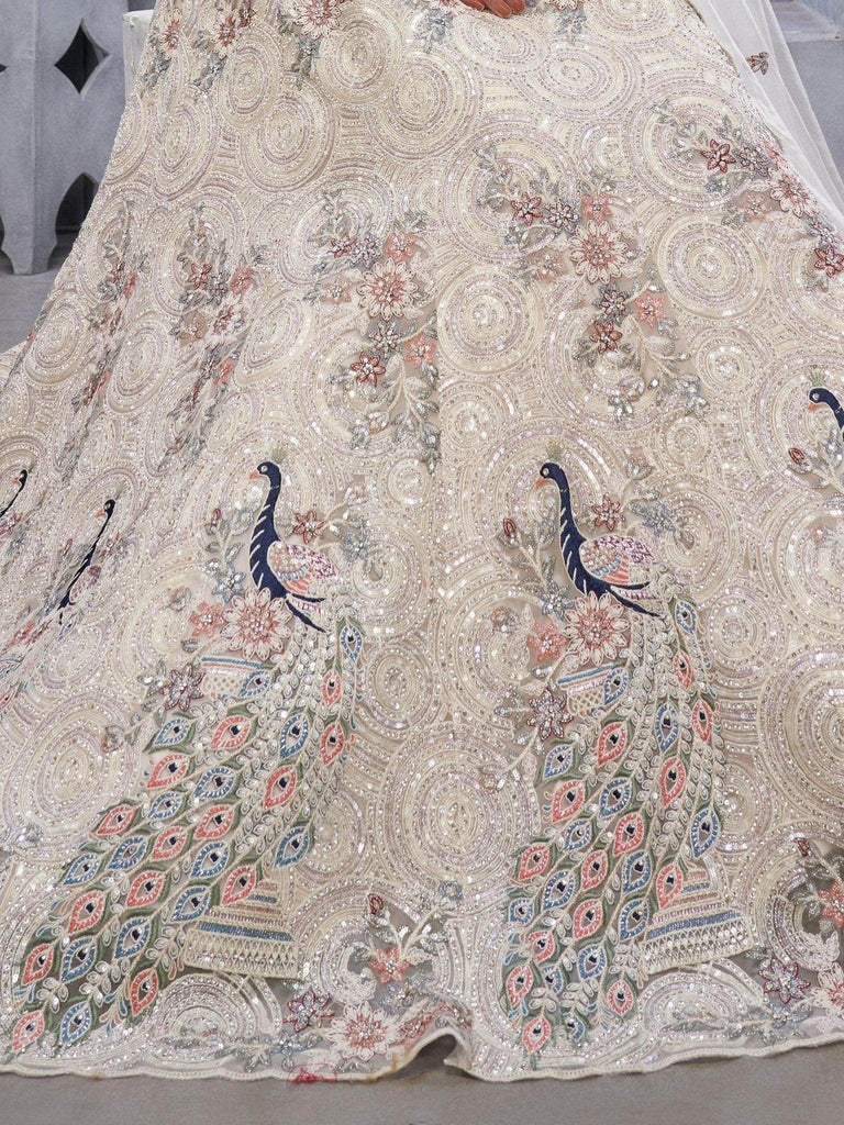 Amazing White Embroidered Net Designer Lehenga Choli With Dupatta - Ethnic Plus In