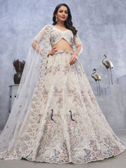 Amazing White Embroidered Net Designer Lehenga Choli With Dupatta - Ethnic Plus In
