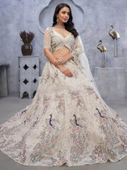 Amazing White Embroidered Net Designer Lehenga Choli With Dupatta - Ethnic Plus In