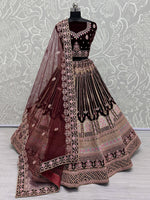 Amazing Wine Color Velvet Bridal Lehenga Choli With Dupatta