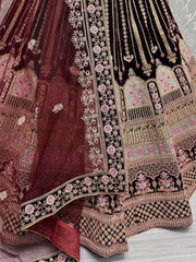 Amazing Wine Color Velvet Bridal Lehenga Choli With Dupatta - Ethnic Plus In