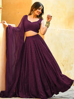 Amazing Wine Sequins Georgette Wedding Lehenga Choli With  Dupatta