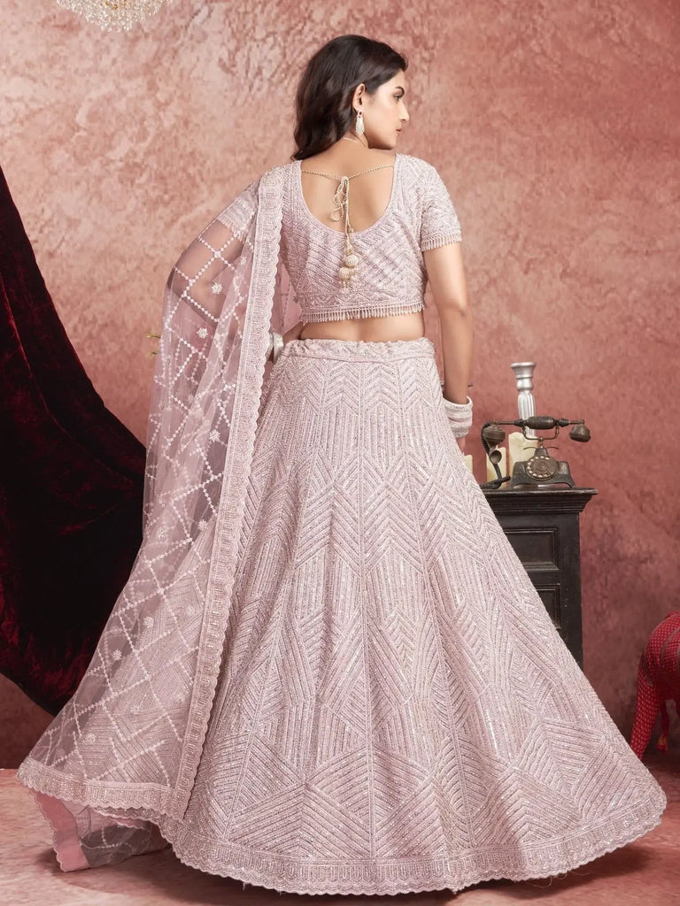 Appealing Baby Pink Sequins Work Net Bridal Wear Lehenga Choli - Ethnic Plus In