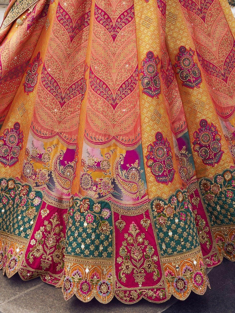 Appealing Peach Embroidered Silk Wedding Lehenga Choli With Dupatta - Ethnic Plus In