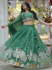 Appealing Pista Color Embroidered Organza Reception Wear Lehenga Choli - Ethnic Plus In
