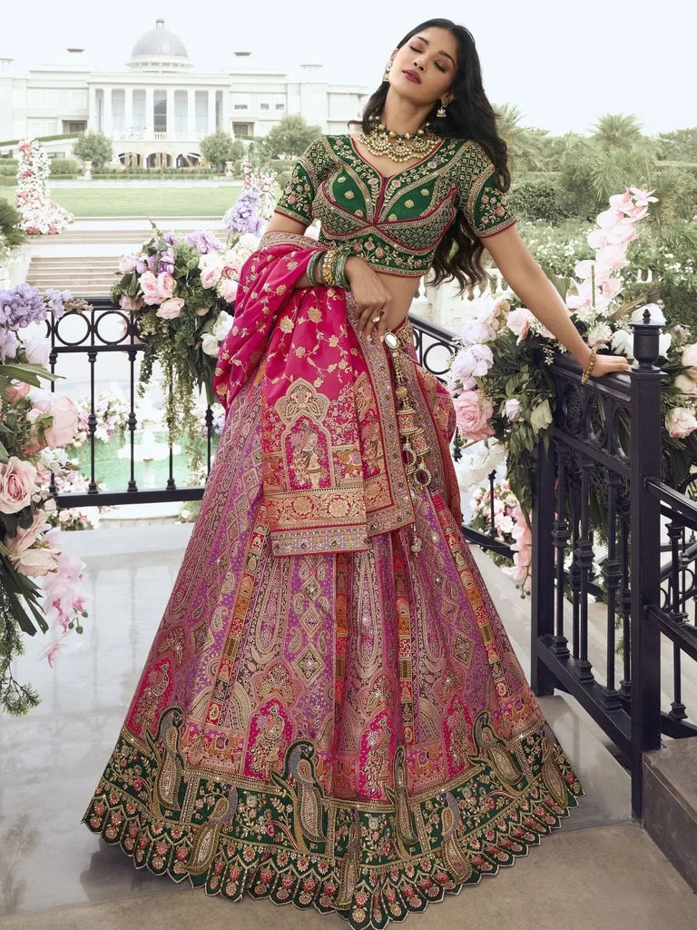 Appealing Purple Embroidered Silk Bridal Lehenga Choli With Dupatta - Ethnic Plus In