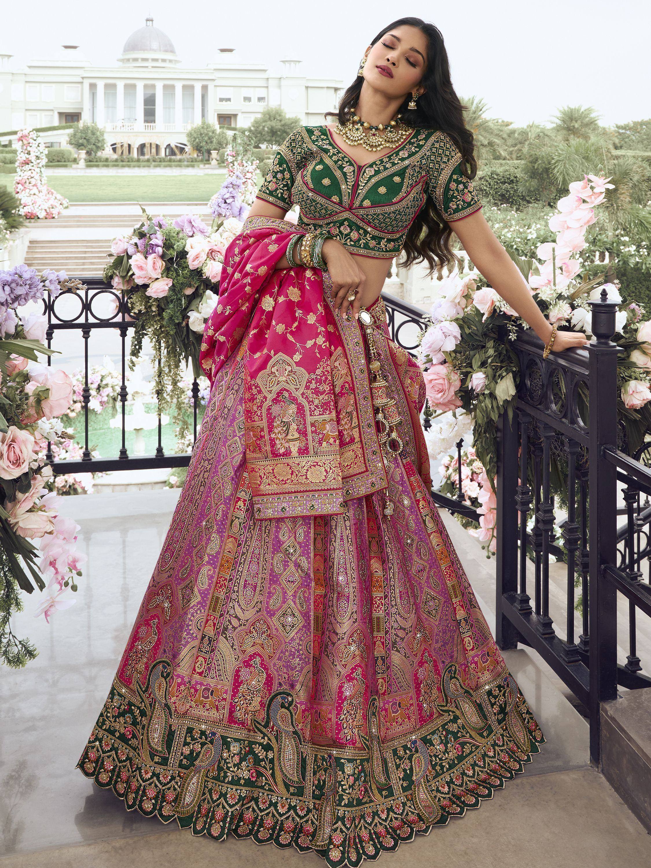 Elegant Indian lehenga choli with intricate embroidery, perfect for weddings and festive occasions.