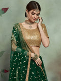 Dark Green Sequins Work Net Party Wear Lehenga Choli with Dupatta