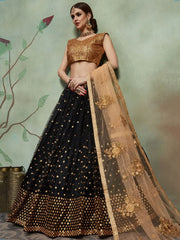 Black Sequins Net Bridal Lehenga Choli With Dupatta