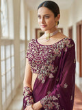 Attractive Purple Dori Work Crepe Engagement Wear Saree With Blouse