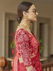Precious Red Dori Work Organza Wedding Wear Saree With Blouse