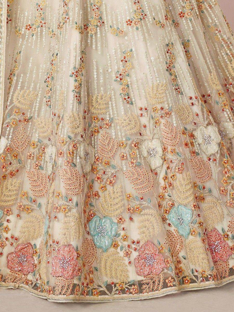 Beautiful Off-White Thread Work Net Designer Lehenga Choli