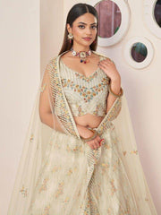 Beautiful Off-White Thread Work Net Designer Lehenga Choli