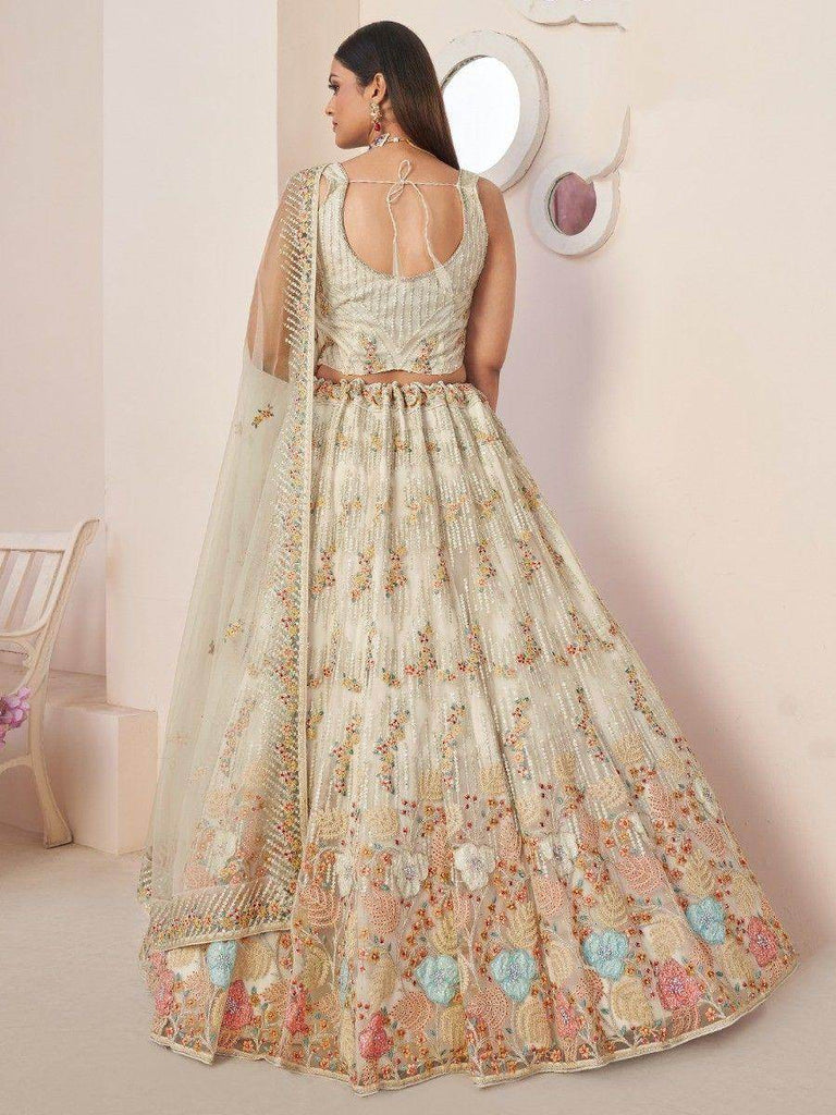 Beautiful Off-White Thread Work Net Designer Lehenga Choli
