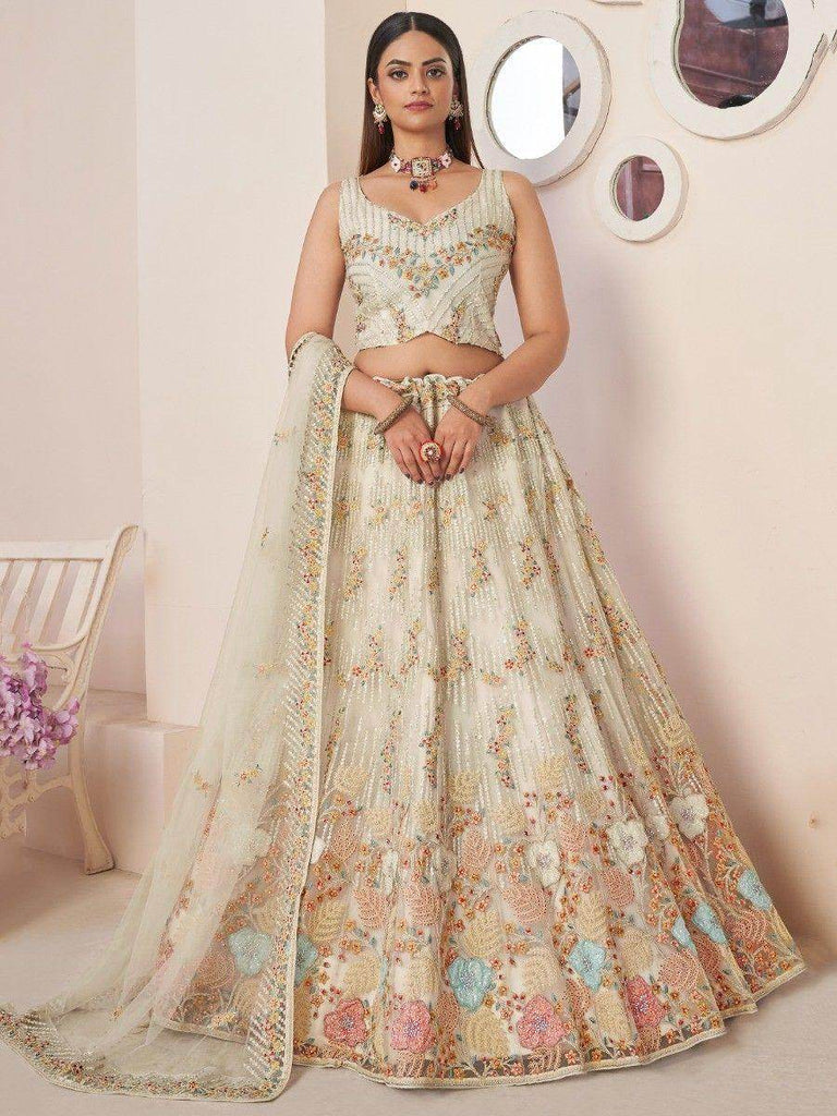 Beautiful Off-White Thread Work Net Designer Lehenga Choli