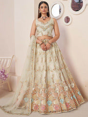 Beautiful Off-White Thread Work Net Designer Lehenga Choli