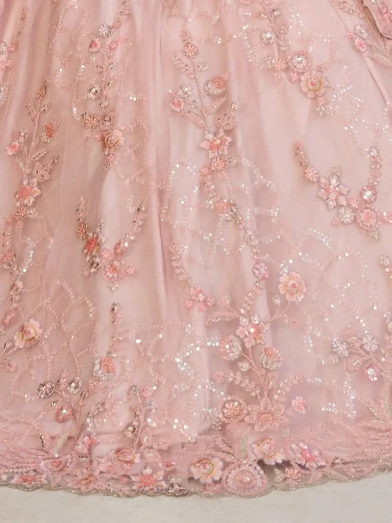 Attractive Pink Sequins Net Wedding Lehenga Choli With Dupatta