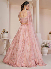 Attractive Pink Sequins Net Wedding Lehenga Choli With Dupatta