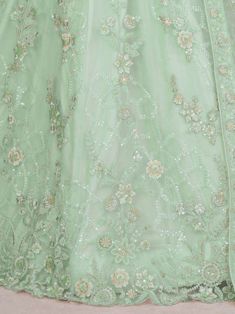 Captivating Turquoise Thread Work Net Reception Wear Lehenga Choli