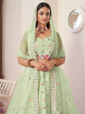 Magnetic Green Sequins Net Festival Wear Lehenga Choli With Dupatta