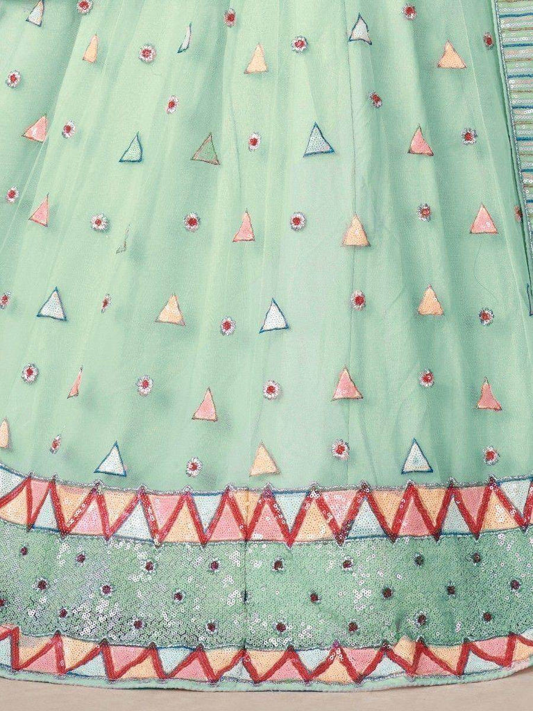 Gorgeous Turquoise Thread Work Net Lehenga Choli With Dupatta