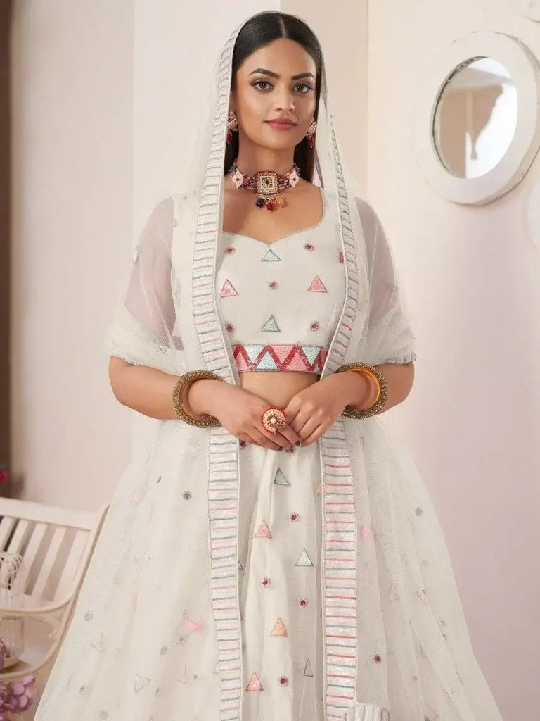 Stunning Off-Whiite Sequins Net Traditional Lehenga Choli With Dupatta