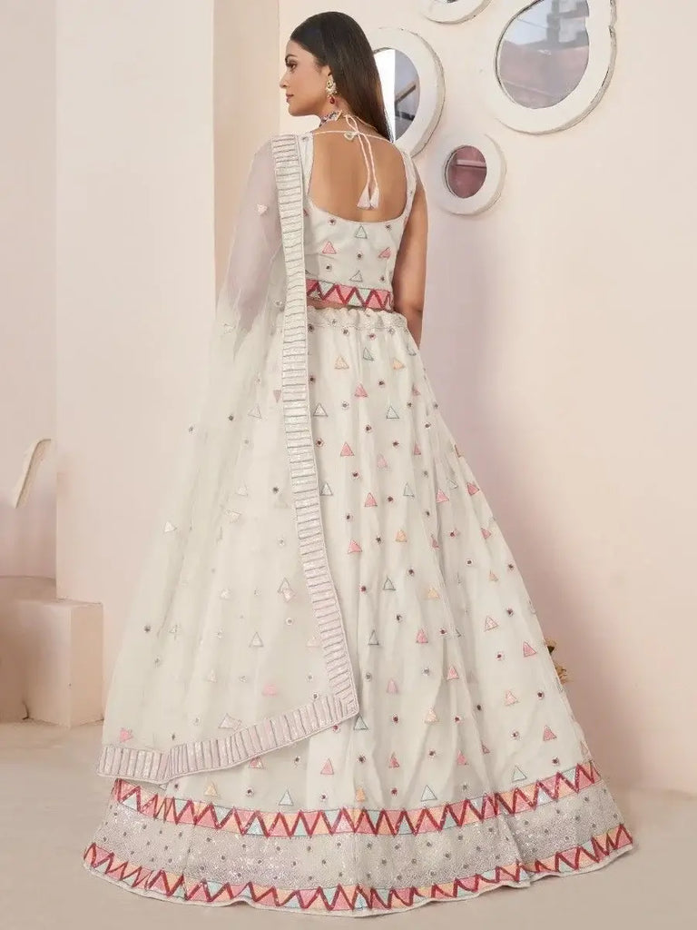 Stunning Off-Whiite Sequins Net Traditional Lehenga Choli With Dupatta
