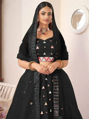 Charming Black Thread Work Net Reception Wear Lehenga Choli
