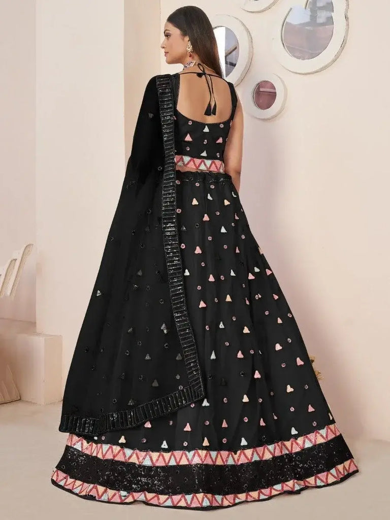 Charming Black Thread Work Net Reception Wear Lehenga Choli
