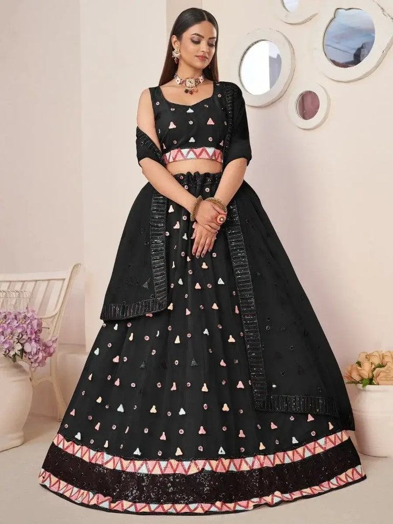 Charming Black Thread Work Net Reception Wear Lehenga Choli