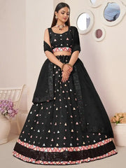 Charming Black Thread Work Net Reception Wear Lehenga Choli