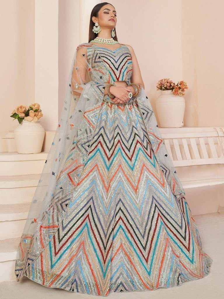 Adorable Grey  Sequins Net Reception Wear Lehenga Choli