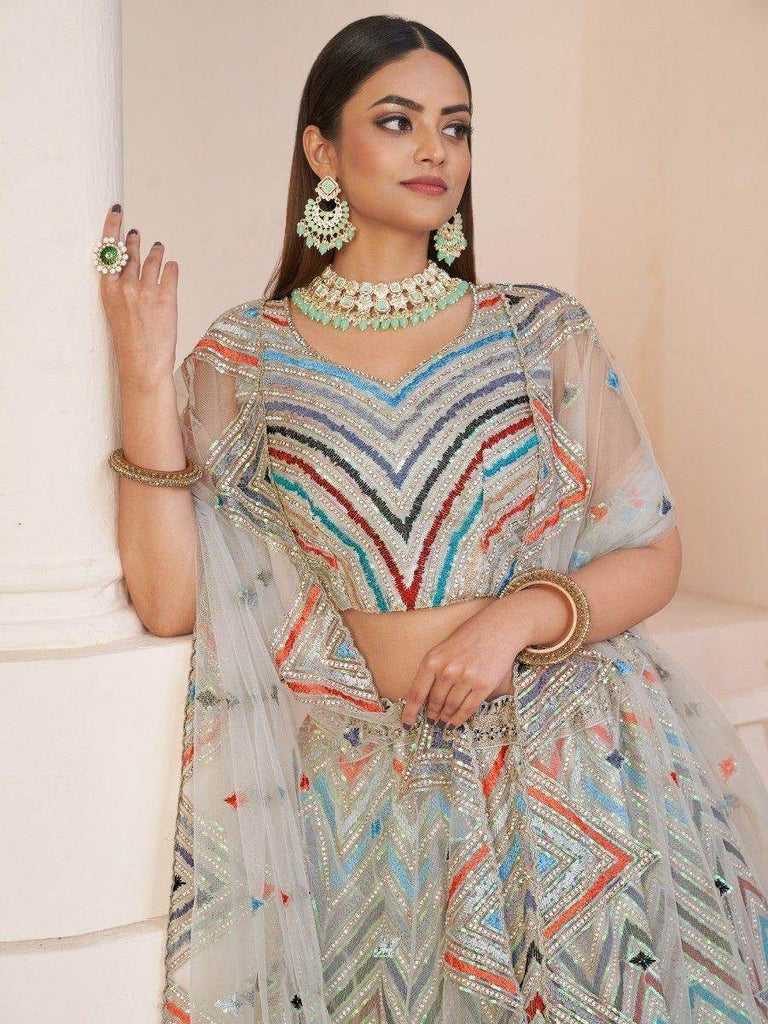 Adorable Grey  Sequins Net Reception Wear Lehenga Choli