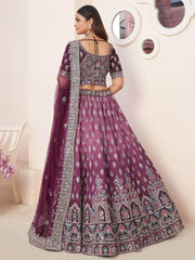 Lovable Wine Thread Work Satin Wedding Wear Lehenga Choli