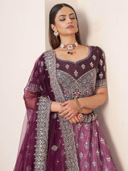 Lovable Wine Thread Work Satin Wedding Wear Lehenga Choli