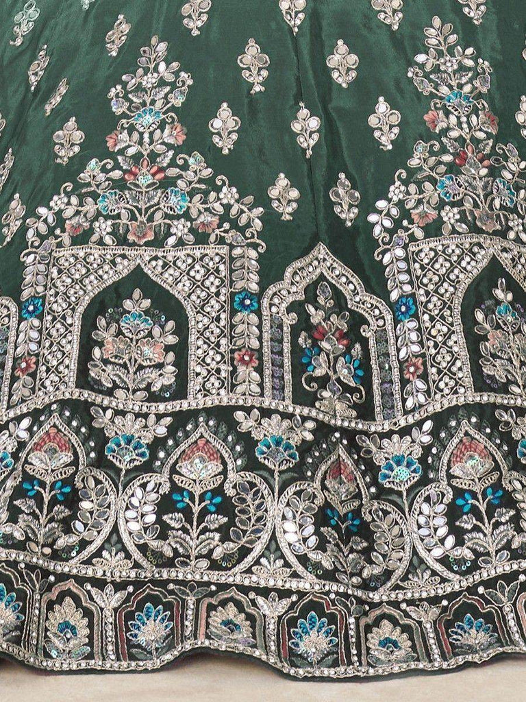 Marvelous Green Thread Work Satin Mehendi Wear Lehenga Choli