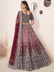 Beautiful Maroon Stone Work Satin Designer Lehenga Choli
