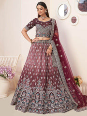 Beautiful Maroon Stone Work Satin Designer Lehenga Choli