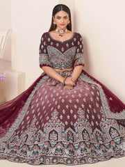 Beautiful Maroon Stone Work Satin Designer Lehenga Choli