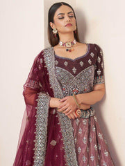 Beautiful Maroon Stone Work Satin Designer Lehenga Choli